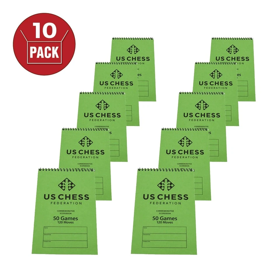 US Chess Federation's Commemorative Spiral Chess Scorebook - GREEN (10 Pack) - Image 1 of 2