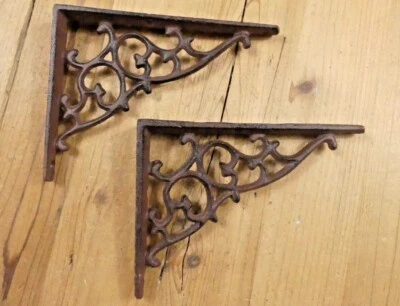 2 Antique Style Shelf Brace Wall Bracket Cast Iron Brackets Vine Garden Corbels - Image 1 of 4