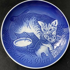 1971 Bing & Grondahl Mother'S Day Plate Cat & Kitten Mors Dag Blue Copenhagen