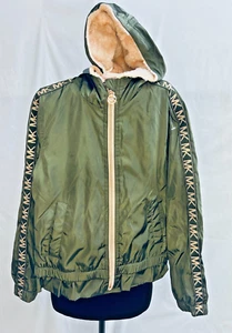 BNWOT GIRLS MICHAEL KORS ARMY GREEN W/ROSE GOLD HOODED WARM JACKET SIZE 10/12 - Picture 1 of 4
