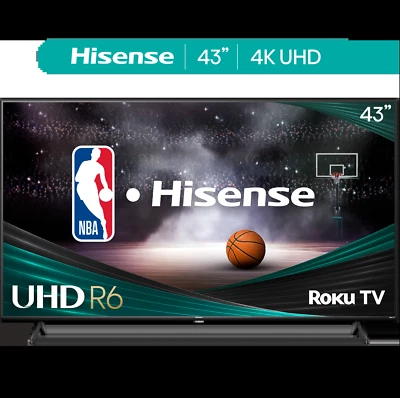 Hisense TV 43-Inch Class 4K UHD LED LCD Smart Roku HDR R6 Series Television NEW - Image 1 of 4