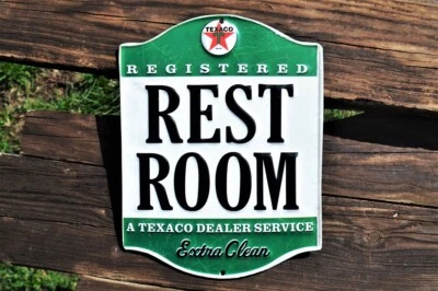 Texaco Restroom Embossed Tin Metal Sign - Gasoline & Motor Oil - Gas Station - Image 1 of 4