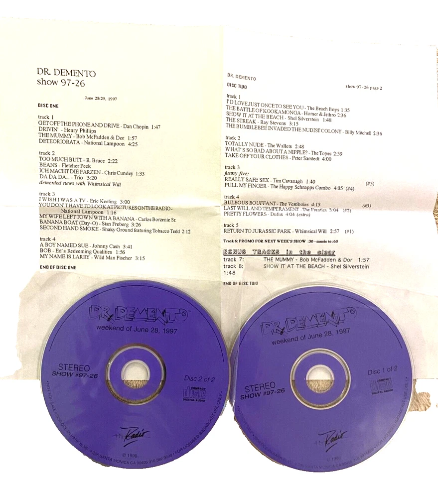6/28/97 DR DEMENTO: BOB McFADDEN, PETER SARSTEDT, SHEL SILVERSTEIN, JOHNNY CASH - Image 1 of 1