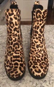 Crown Vintage Chelsea Boots Chunky Leopard Calfhair Tan Black US 9M EUC - Picture 1 of 11