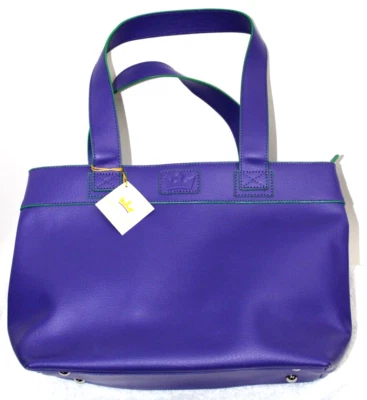 全新带标签 Baekgaard Kelly 紫色带绿色单肩包手提包托特包 - 顶部拉链 — 第 1/4 张图片