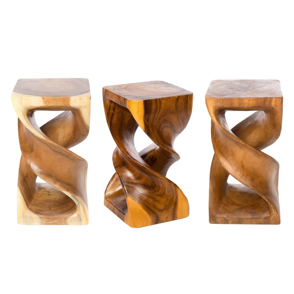 Double Twisted Wooden Infinity Stool, Plant Stand, Side Table, Lamp Stand, Table