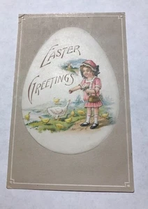Cartoline pasquali vintage usate pc auguri pasquali ragazza che nutre oca W-1 - Foto 1 di 7