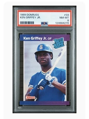1989 Donruss #33 Ken Griffey Jr PSA 8 Rated Rookie RC Fresh Label - Image 1 of 2