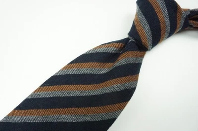 Corbata Cesare Attolini Azul Oscuro Gris Caramelo Marrón Rayas 100% Cachemira TOTALMENTE NUEVA Foto 1 de 4