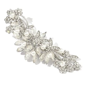 Crystal Rhinestone Pearl Hair Clip Comb Silver Wedding Hair Acessory Bridal H... - Picture 1 of 6