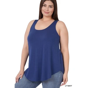 2X Light Navy Scoop Neck Round Hem Tank Top Zenana Plus size comfy cool - Picture 1 of 13