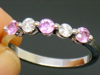 9ct Gold Pink Sapphire and Diamond Eternity Ring size N - Image 1 of 4