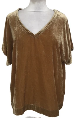 Monsoon Women's Top Size M Dark Yellow Velvet V Neck Dolman Short Used F1 - Image 1 of 4