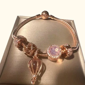 Pandora Moments snake Bracelet + 4 Charms❤️Balloon, Lavender, Galaxy, Pavé Clip - Picture 1 of 9