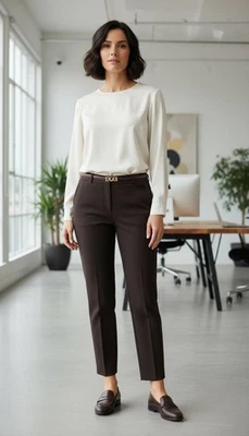 Pantalones al tobillo para mujer Josephine Chaus elásticos marrón talla pequeña 6P Foto 1 de 4