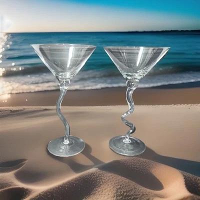 Circleware Warped Z Crooked Stem Clear Martini Glasses Set Of 2 - Image 1 of 4