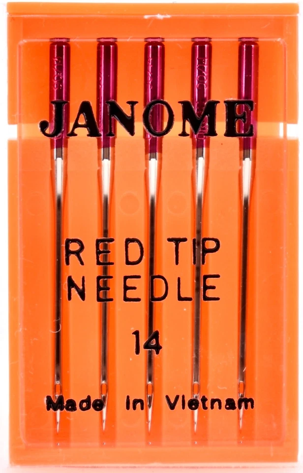 Agujas punta roja Janome, 5 agujas punta roja en estuche de plástico naranja Foto 1 de 1
