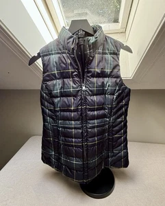 Talbots Puffer Vest Womens S Blue Plaid Full Zip Feather Down Filled Jacket - Picture 1 of 13