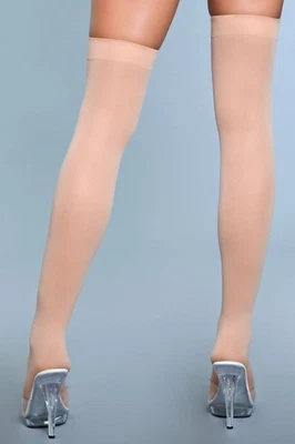 BeWicked Opaque Nylon Thigh Highs Beige - Image 1 of 3