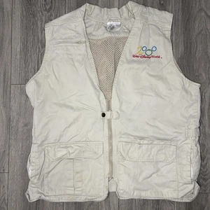 VINTAGE Walt Disney World Weste Herren Medium Beige 2000 Mickey Angeln Mesh 00s - Bild 1 von 7