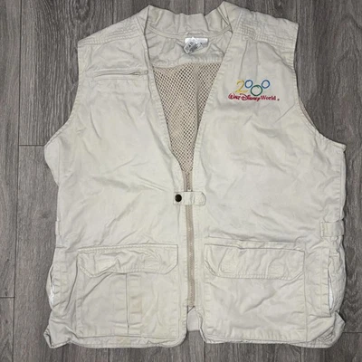 Colete Masculino Vintage Walt Disney World Bege Médio 2000 Mickey Malha de Pesca Anos 00 - Imagem 1 de 4