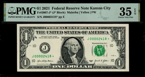 2021 $1 KANSAS CITY STAR NOTE LOW Serial J00002418* PMG 35 EPQ Fr 3007-J* FW FRN - Picture 1 of 2