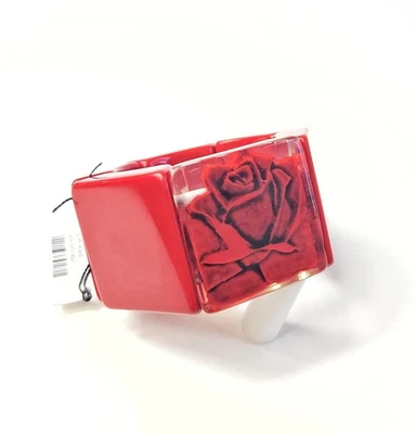 Sobral Rosas Negra Realistic Red Rose Panel Artist Made Stretch Bracelet - Image 1 of 4