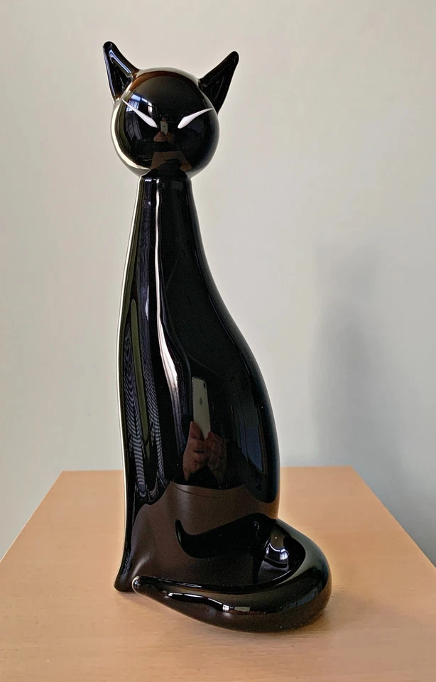PURRFECT Murano Black Cat figure by Elio Raffaeli - signed 23 cm tall - Image 1 of 4