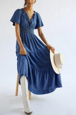 NWT MAEVE by ANTHROPOLOGIE Denim Somerset Chambray Maxi Dress, Size LARGE - Image 1 of 4