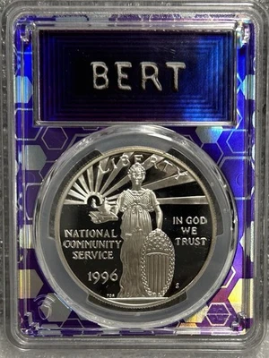 1996-S Nat. Comm Service Silver Dollar  PCGS PR70 DCam SNAZZY COIN! BX13-7 - Image 1 of 4