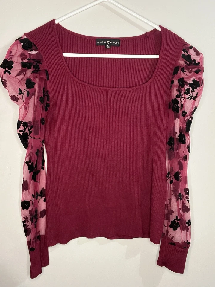 Para mujeres casi famosas malla transparente mangas largas encaje negro romántico capricho largo Foto 1 de 3