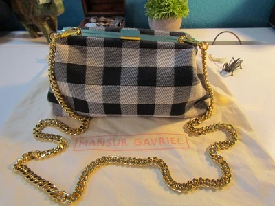Mansur Gavriel  Checker Canvas Mini Volume Chain Clutch Black White - Image 1 of 4