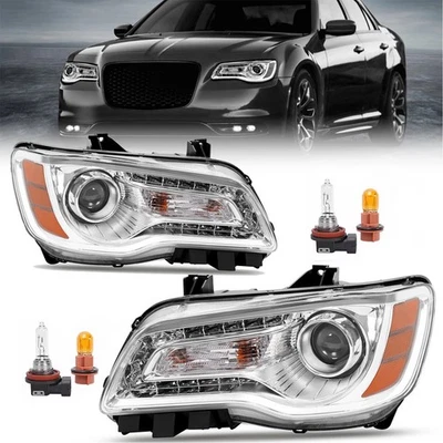 Par de faros delanteros diestros y diestros cromo ámbar para Chrysler 300 2011 2012 2013 2014 Foto 1 de 4