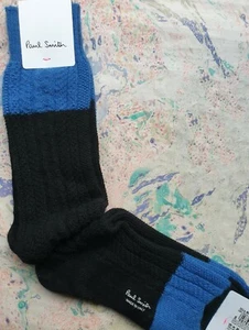 Paul Smith Mens Italian Socks Cable Colour Block Wool Cashmere Black K773 1-Size - Picture 1 of 5