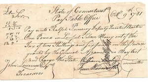 Revolutionary War 1781 Pay Order For Connecticut Quarter Master Ralph Pomeroy