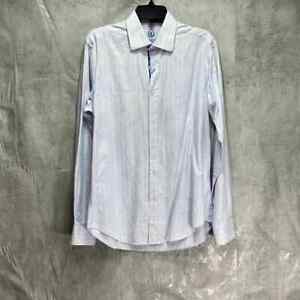 BUGATCHI UOMO Light Blue Stripe Shaped Fit Long Sleeve Button-Up Shirt SZ S