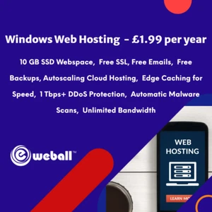 Windows Web Hosting, £4.99/year - 10GB SSD, SSL, Emails, Secured, Lightning Fast - Picture 1 of 14