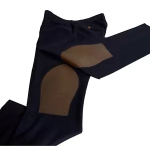 Polo Ralph Lauren REQUESTRIAN Men Wool Pant Gray Brown Leather PATCH 42x31 Italy - Picture 1 of 11