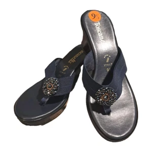 Toscanella "Charity" Women’s Size 9.5 Black Wedge Slide New - Picture 1 of 9