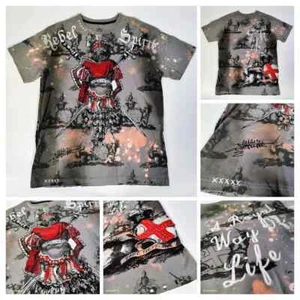 Rebel Spirit T Shirt Men's 2XL Grey White Red Bleach Dye Royal Knight Distressed - Picture 1 of 19
