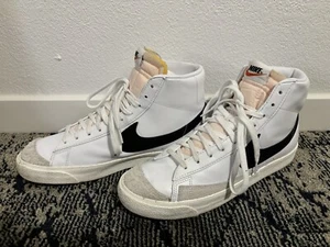 Nike Blazer White Leather High Tops with Black Swoosh Size 11 - Picture 1 of 7