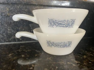 Vintage Currier and Ives Handled Soup Bowl/pot Glass Replacement Set Of 2 - Picture 1 of 5
