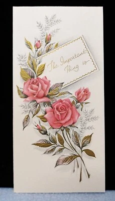 Tarjeta de felicitación vintage "Lo importante es..." 6-3/4" X 3-3/8" con sobre Foto 1 de 4