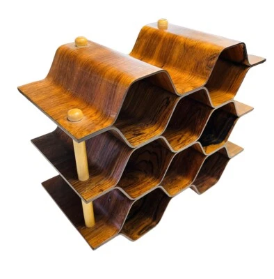 Vtg MCM Danish Modern Mid Century Torsten Johansson Rosewood Bentwood Wine Rack - Image 1 of 4