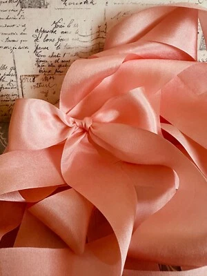 Cinta de seda real rosa melocotón 6 yardas 1,25 de ancho, boda, invitaciones ver video ahora Foto 1 de 4