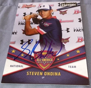 Tarjeta automática Bowman 2019 firmada por Steven Ondina de fábrica de béisbol Under Armour - Imagen 1 de 1