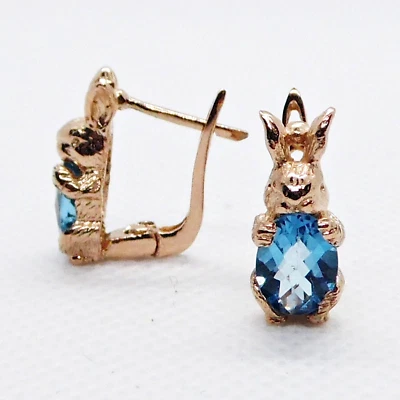 Schachbrett Swiss Blautopas Ohrringe HASE 925 Silber 585 Roségold vergoldet - Bild 1 von 4