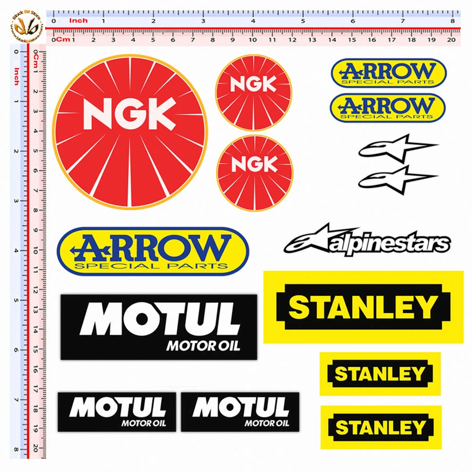 BLACK BIT NGK stanley alpinestar arrow motul adesivi sponsor sticker moto print pvc 15 pz.