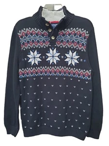 Chaps Boy's Cotton Fair Isle Snowflake Mock Neck Pullover Sweater Size XL 18-20 - Picture 1 of 8