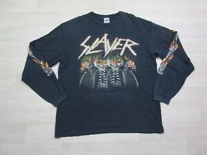 Vintage Slayer Band T Shirt (XL) Y2K 2001 Long Sleeve Graphic Metal Logo Flames